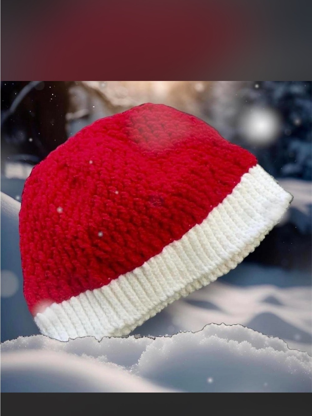 Cozy Red & White Knit Beanie - Women’s Winter Hat